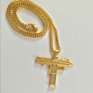 Gold Gun Rhinestone Necklace